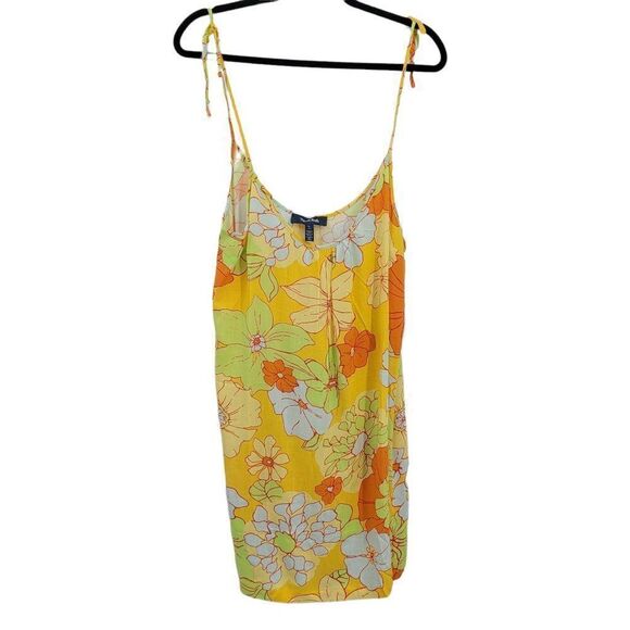 ModCloth Paradise Worthy Tie Shoulder Dress Retro 70's Hippy Flower Yellow Sz L - Picture 11 of 13